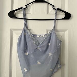 Elegant Blue Lace Trim Camisole